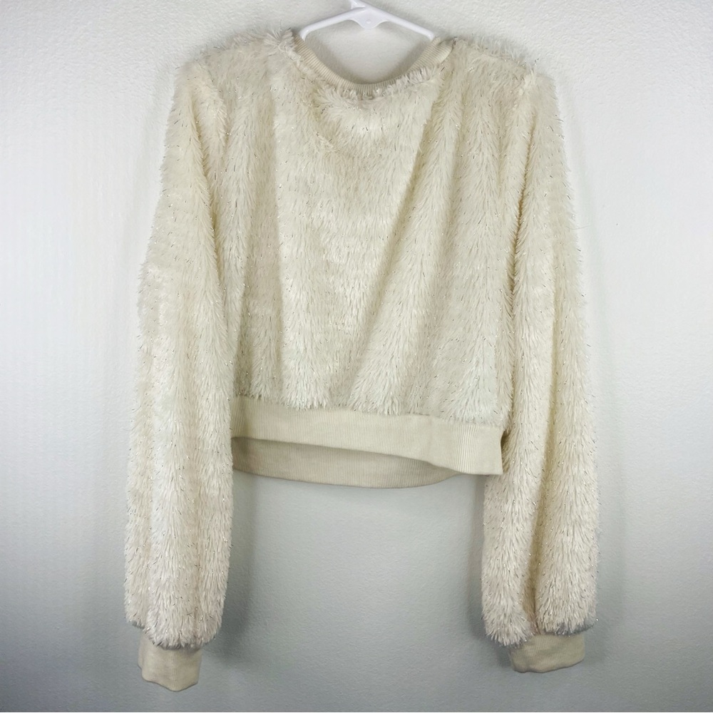 KNITWORKS Girls Kids Cream Glittery Furry Cropped  Sweater soo Chic Size 12